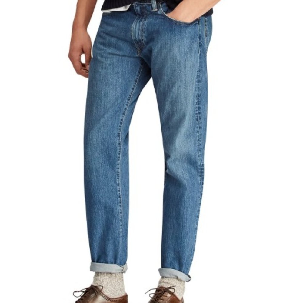Polo Ralph Lauren Mens Hampton Relaxed Straight Fit Denim Blue Jeans - 35x30